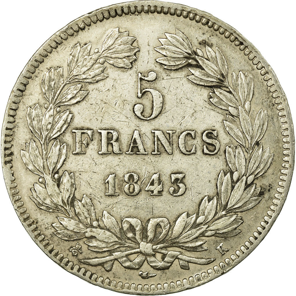 Monnaie, France, Louis-Philippe, 5 Francs, 1843, Bordeaux, TTB+, Argent
