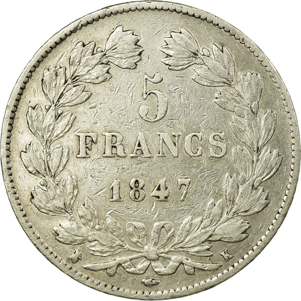 Coin, France, Louis-Philippe, 5 Francs, 1847, Bordeaux, EF(40-45), Silver