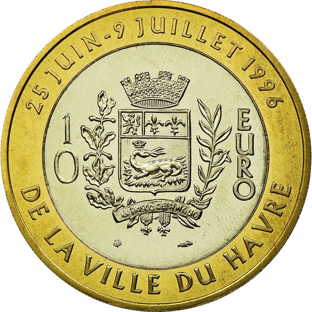France, Medal, 10 Euro, Ville du Havre, Pont de Normandie, 1996, MS(65-70)