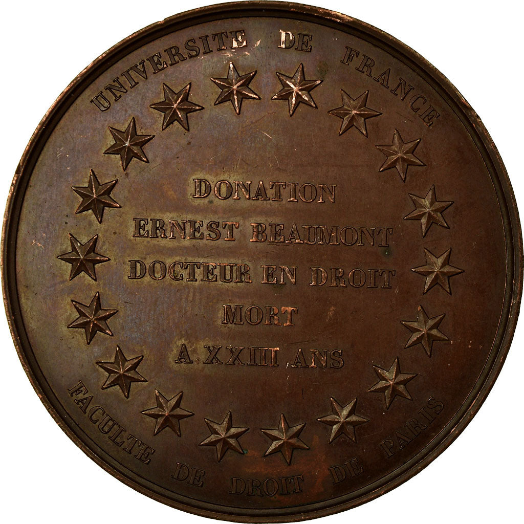 France, Medal, Instruction Publique, Faculté de Droit de Paris, 1840, Copper