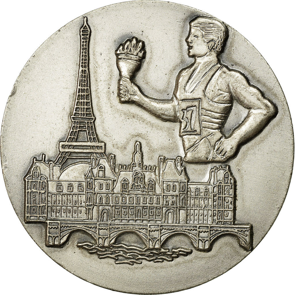 France, Medal, Ville de Paris, Flamme Olympique, AU(55-58), Silvered bronze