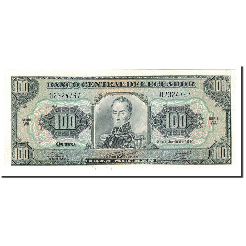 Banknote, Ecuador, 100 Sucres, 1991, 1991-06-21, KM:123Aa, UNC(65-70)