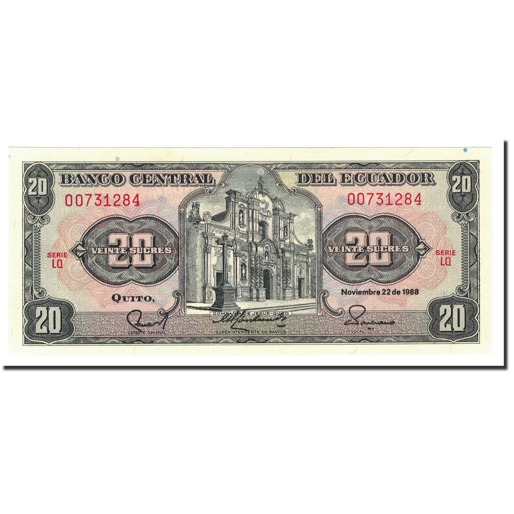 Banknote, Ecuador, 20 Sucres, 1988, 1988-11-22, KM:121Aa, UNC(65-70)