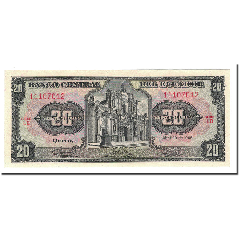 Banknote, Ecuador, 20 Sucres, 1986-1988, 1986-04-29, KM:121Aa, UNC(65-70)