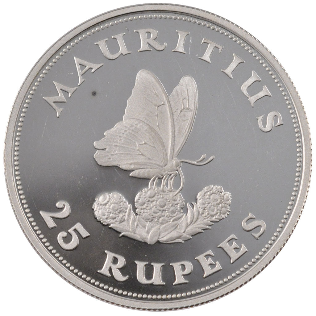 Coin, Mauritius, 25 Rupees, 1975, MS(60-62), Silver, KM:40a