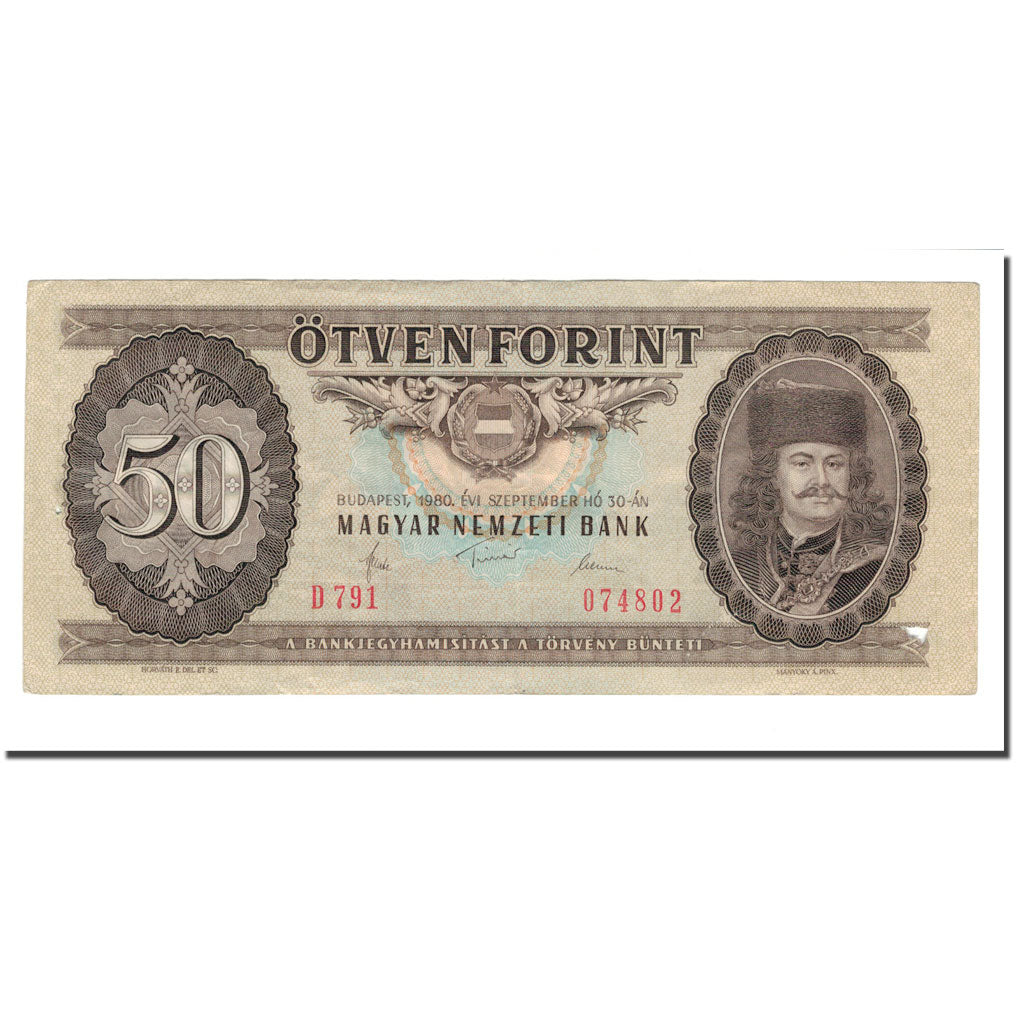 Billet, Hongrie, 50 Forint, 1980, 1980-09-30, KM:170d, TTB