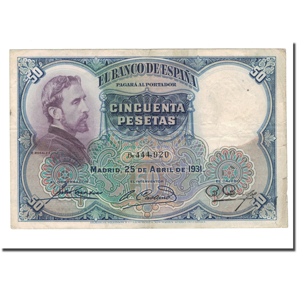 Biljet, Spanje, 50 Pesetas, 1931, 1931-04-25, KM:82, TB