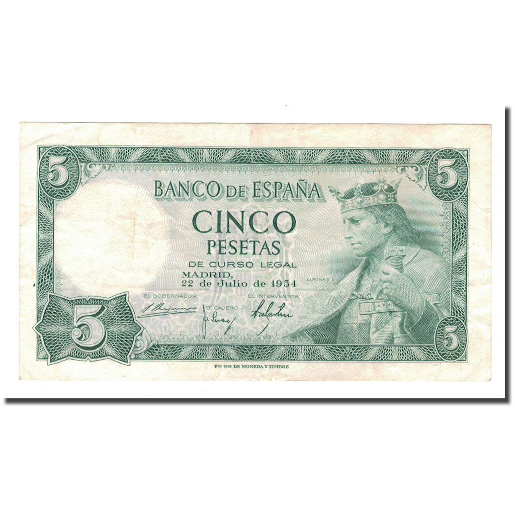 Banknote, Spain, 5 Pesetas, 1954, 1954-07-22, KM:146a, EF(40-45)