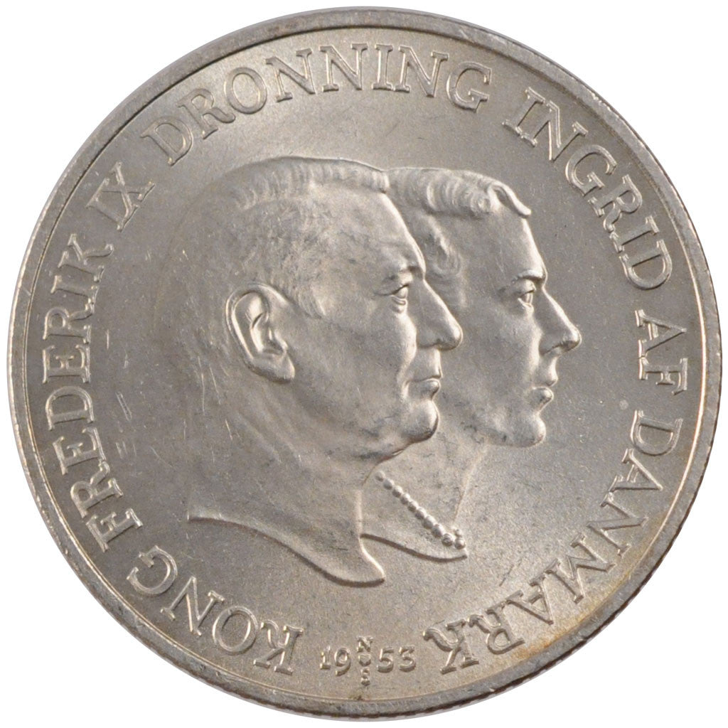 Coin, Denmark, Frederik IX, 2 Kroner, 1953, Copenhagen, MS(60-62), Silver