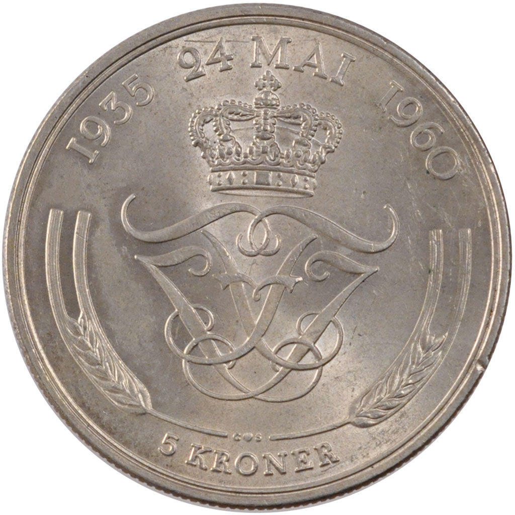 Coin, Denmark, Frederik IX, 5 Kroner, 1960, Copenhagen, MS(60-62), Silver
