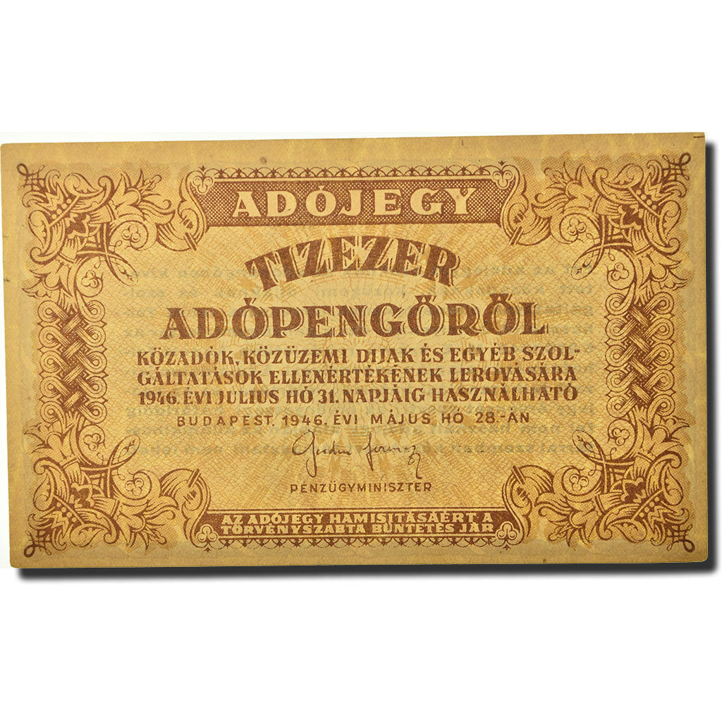 Banknote, Hungary, 10,000 (Tizezer) Adópengö, 1946, 1946-05-28, KM:143c
