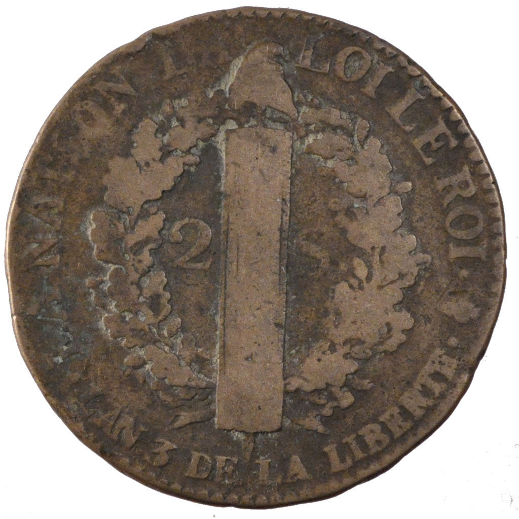 Coin, France, 2 sols françois, 2 Sols, 1791, Paris, F(12-15), Bronze, KM:603.1