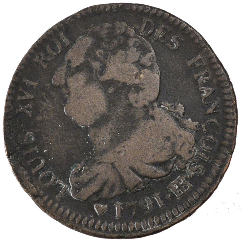 Moneta, Francja, 2 sols françois, 2 Sols, 1791, Strasbourg, VF(20-25), Bronze
