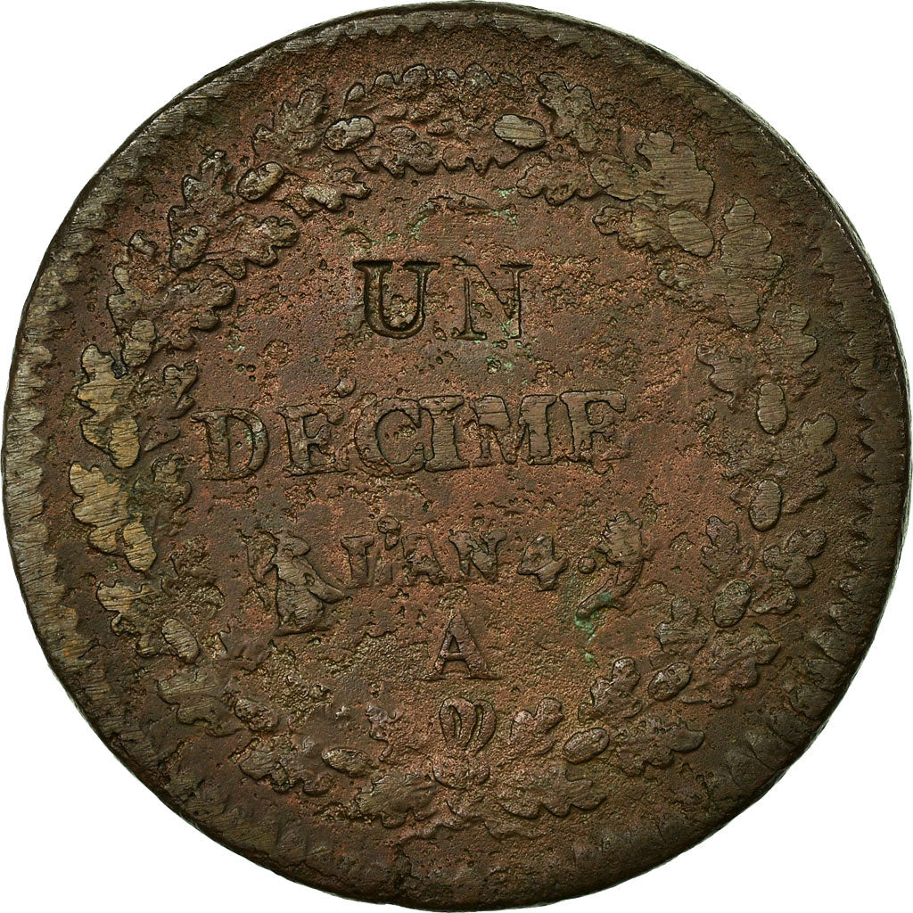 Coin, France, Dupré, Decime, 1796, Paris, VF(30-35), Bronze, KM:637.1