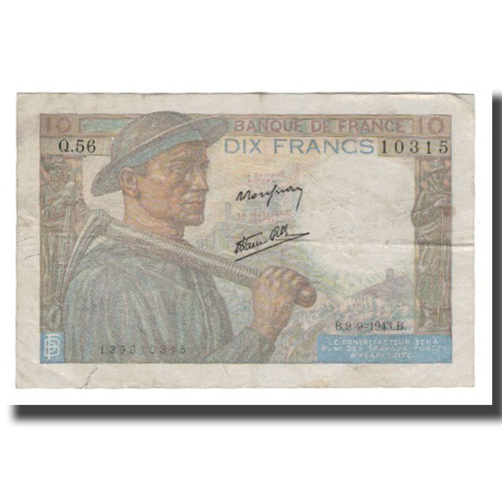 Francia, 10 Francs, 1943, 1943-09-09, MB+, Fayette:08.09, KM:99d