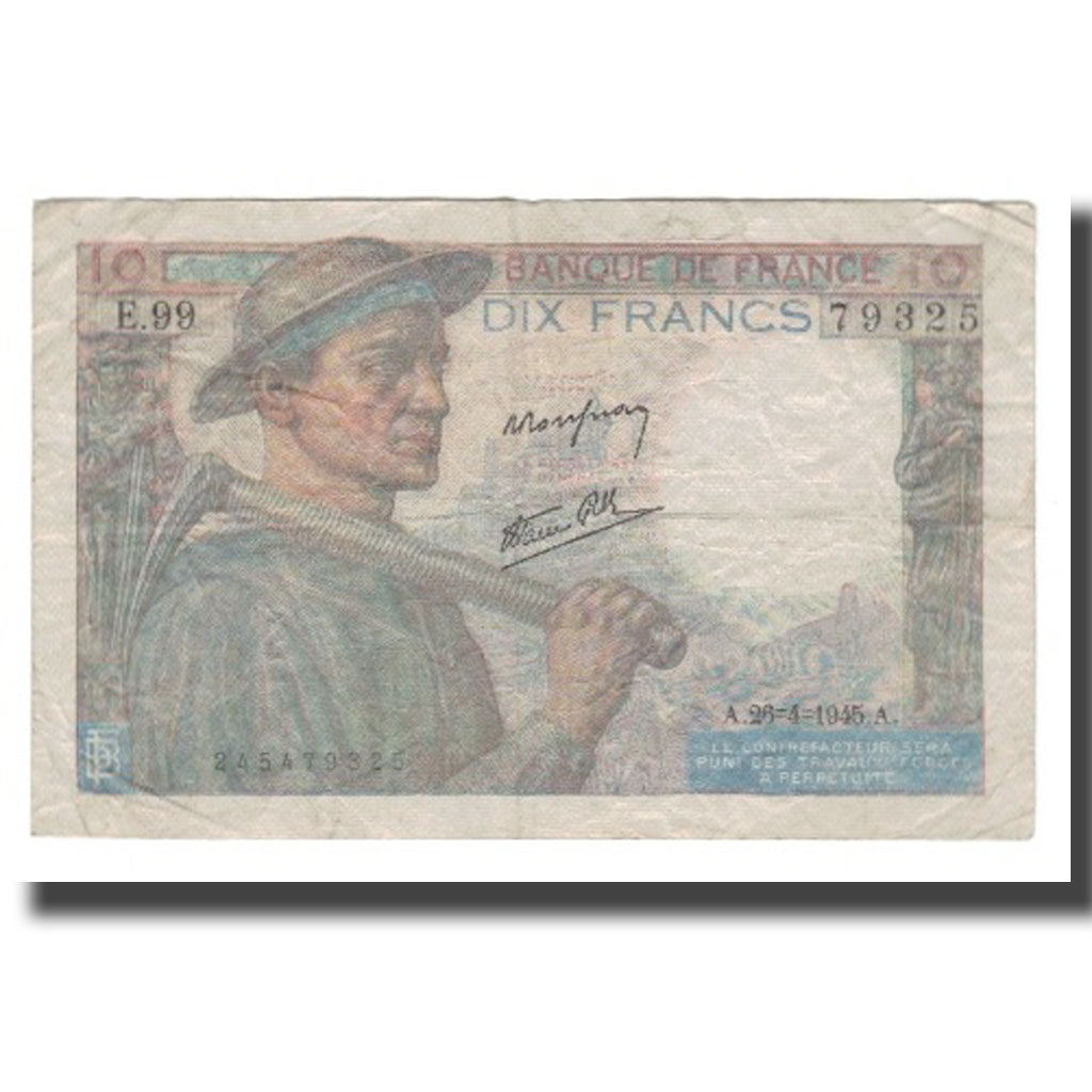 França, 10 Francs, 1945, 1945-04-26, EF(40-45), Fayette:08.14, KM:99e