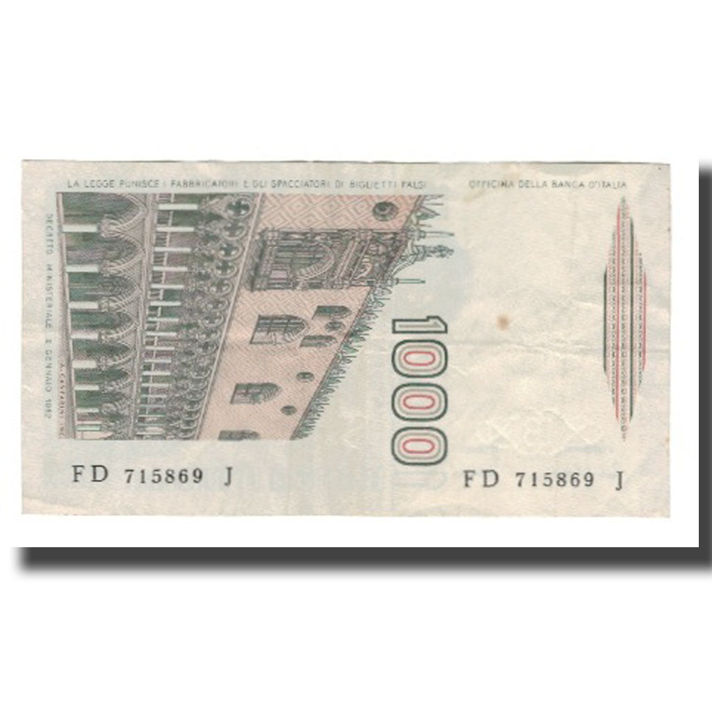 Biljet, Italië, 1000 Lire, D.1982, KM:109a, TTB