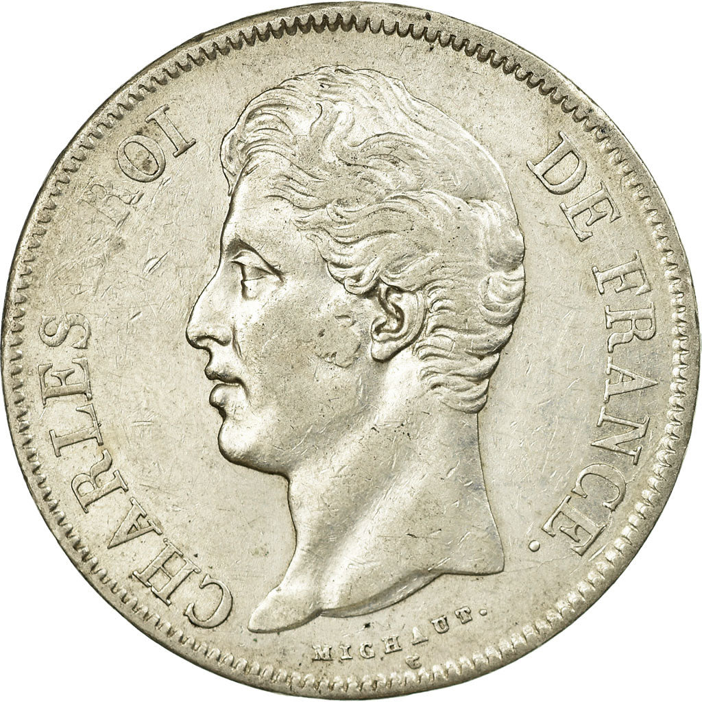 Moneta, Francia, Charles X, 5 Francs, 1827, Strasbourg, BB, Argento, Gadoury:644