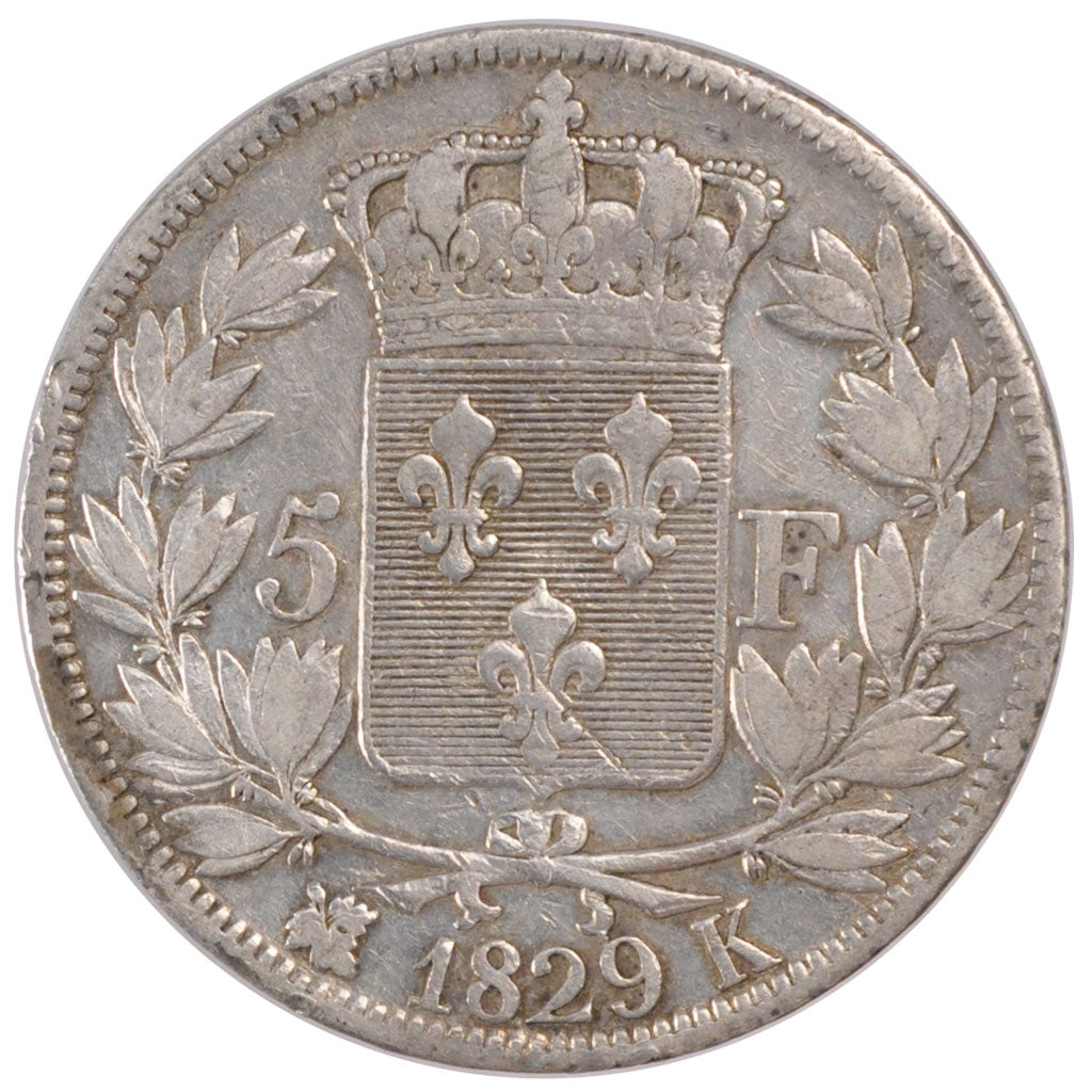 Münze, Frankreich, Charles X, 5 Francs, 1829, Bordeaux, S+, Silber, KM:728.7