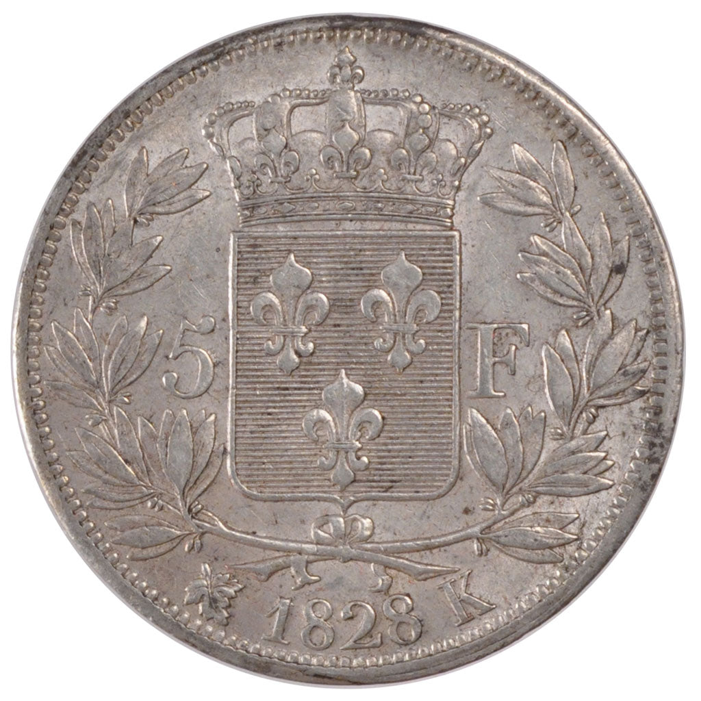 Münze, Frankreich, Charles X, 5 Francs, 1828, Bordeaux, SS+, Silber, KM:728.7