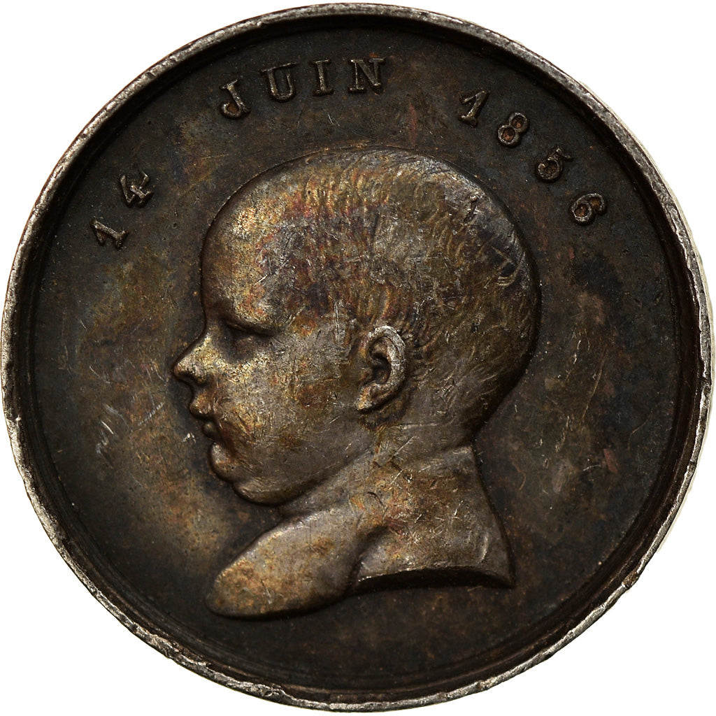 Francja, Medal, Naissance de Napoléon IV, Quinaire, 1856, AU(50-53), Srebro
