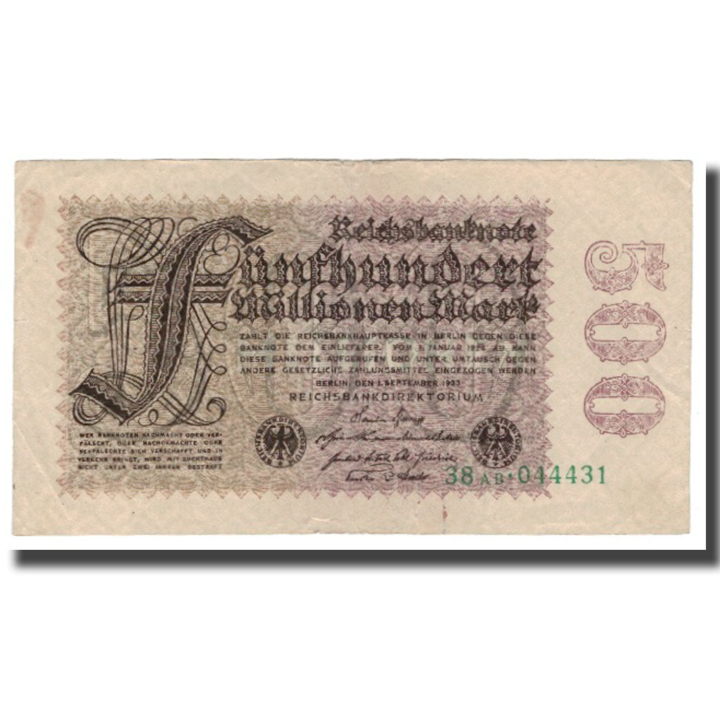 Banknote, Germany, 500 Millionen Mark, 1923, 1923-09-01, KM:110b, EF(40-45)