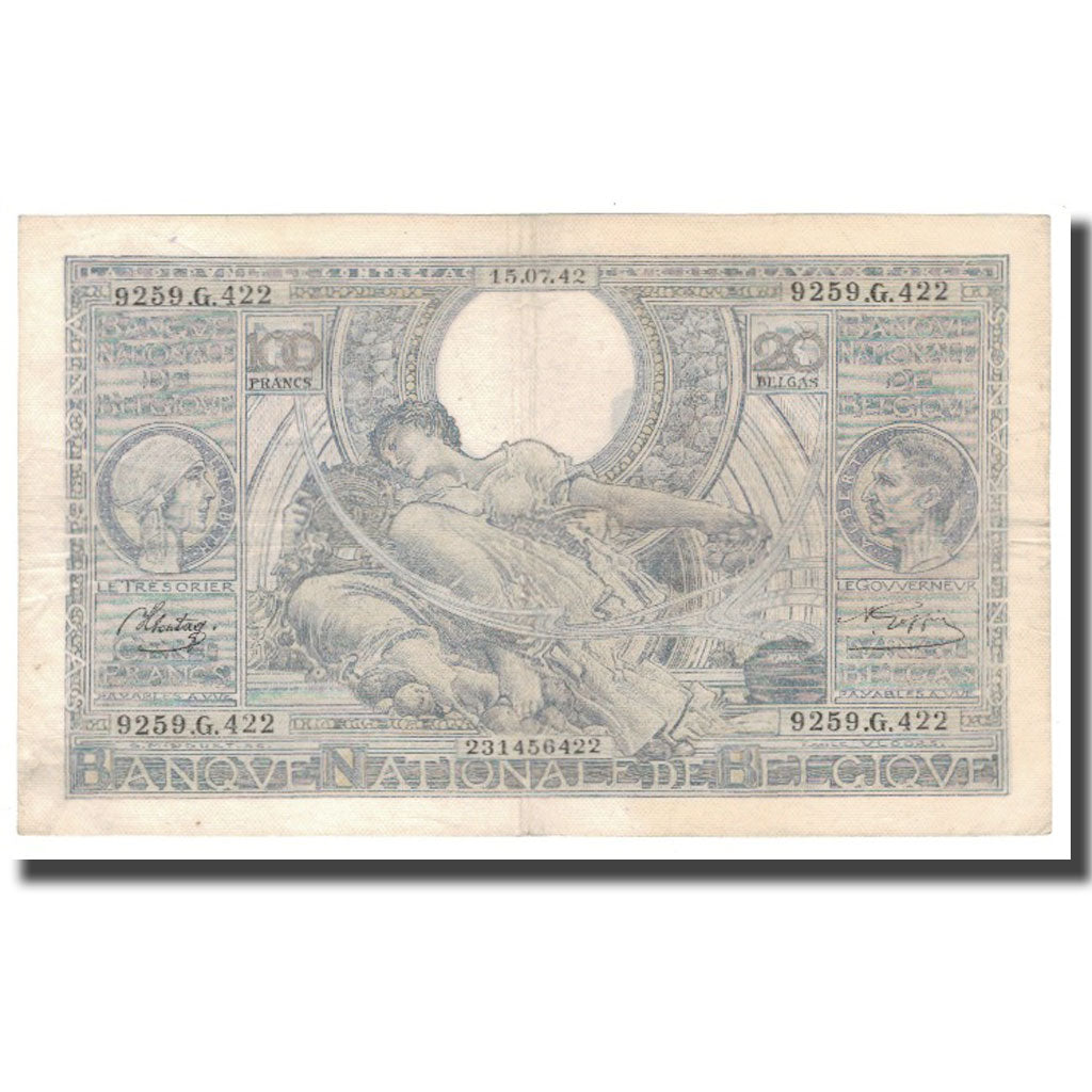 Geldschein, Belgien, 100 Francs-20 Belgas, 1942, 1942-07-15, KM:107, S+