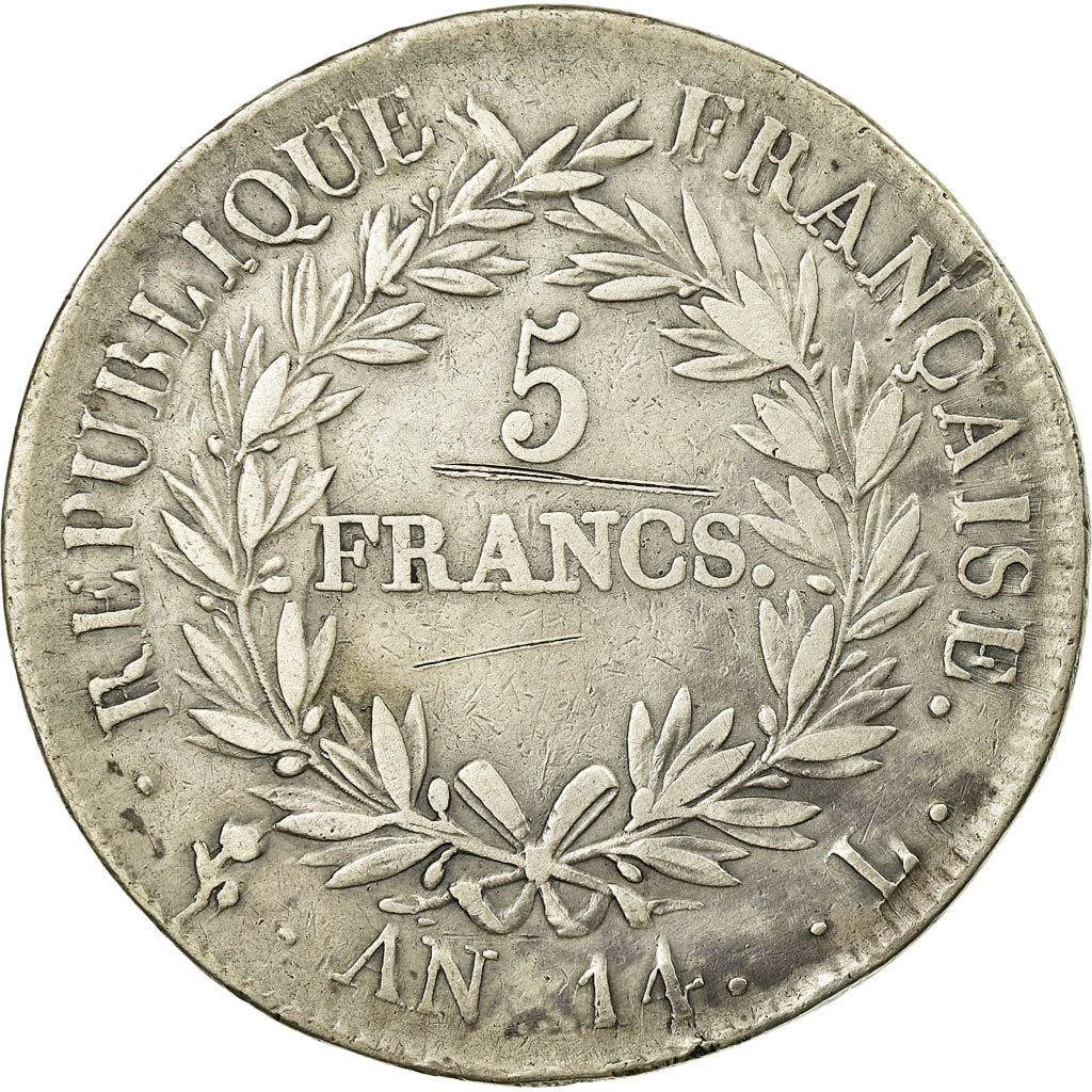 France, Napoleon I, 5 Francs, AN 14, Bayonne, Silver, VF(30-35), Gadoury:580