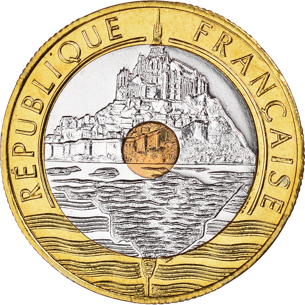 Moneda, Francia, Mont Saint Michel, 20 Francs, 2000, BU, FDC, Trimetálico