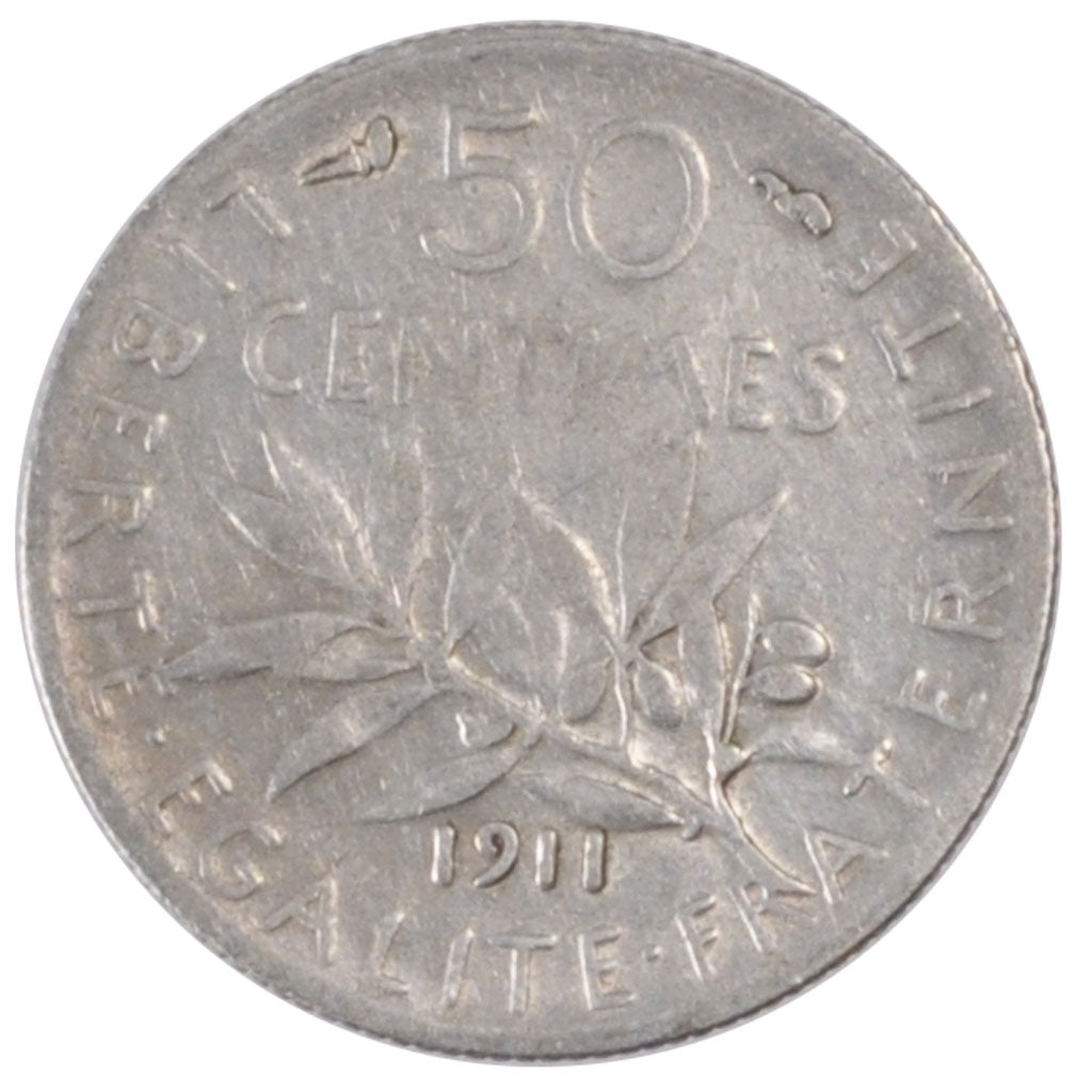 Coin, France, Semeuse, 50 Centimes, 1911, Paris, EF(40-45), Silver, Gadoury:420