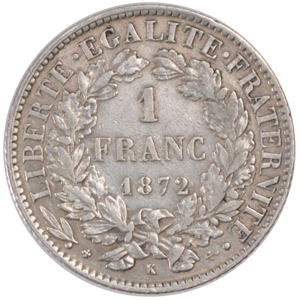Coin, France, Cérès, Franc, 1872, Bordeaux, AU(50-53), Silver, KM:822.2