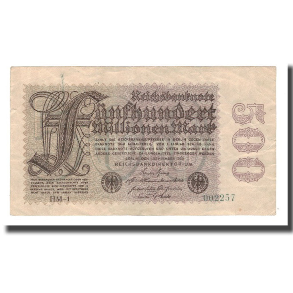 Banknote, Germany, 500 Millionen Mark, 1923, 1923-09-01, KM:110a, EF(40-45)