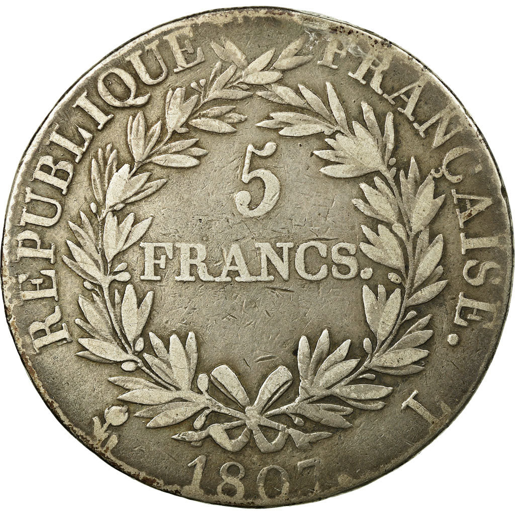 Monnaie, France, Napoléon I, 5 Francs, 1807, Bayonne, TB+, Argent, KM:673.8