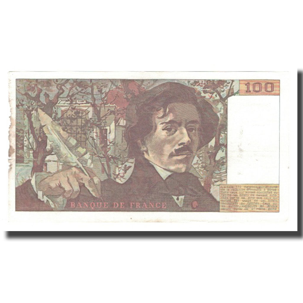 França, 100 Francs, Delacroix, 1978, EF(40-45), Fayette:69.01g, KM:154a