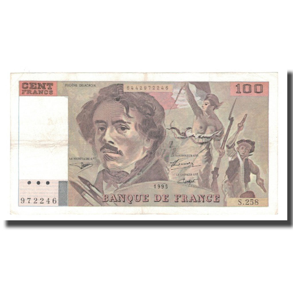 França, 100 Francs, Delacroix, 1995, EF(40-45), Fayette:69ter.02a, KM:154h