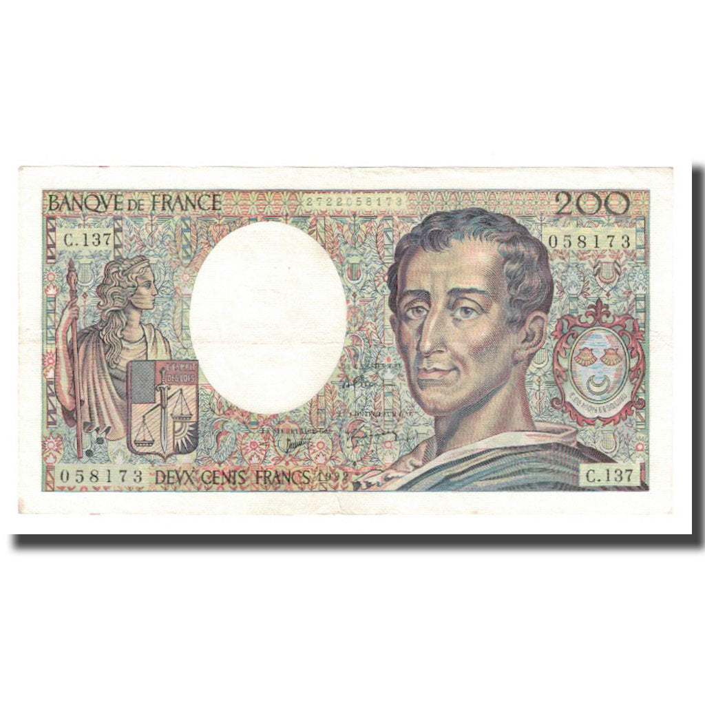 Francja, 200 Francs, Montesquieu, 1992, EF(40-45), Fayette:70.12c, KM:155e