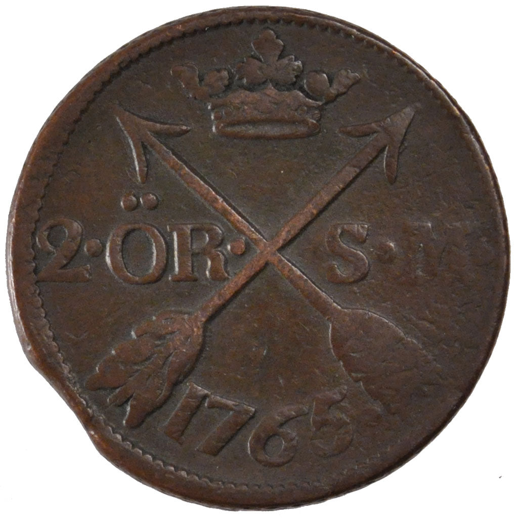 Coin, Sweden, Adolf Frederick, 2 Ore, S.M., 1765, EF(40-45), Copper, KM:461