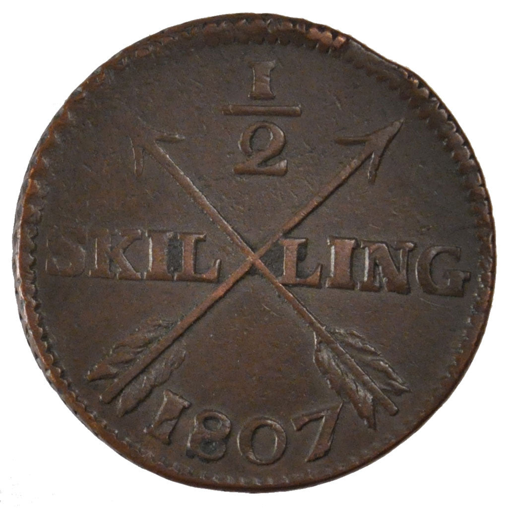 Coin, Sweden, Gustaf IV Adolf, 1/2 Skilling, 1807, EF(40-45), Copper, KM:565