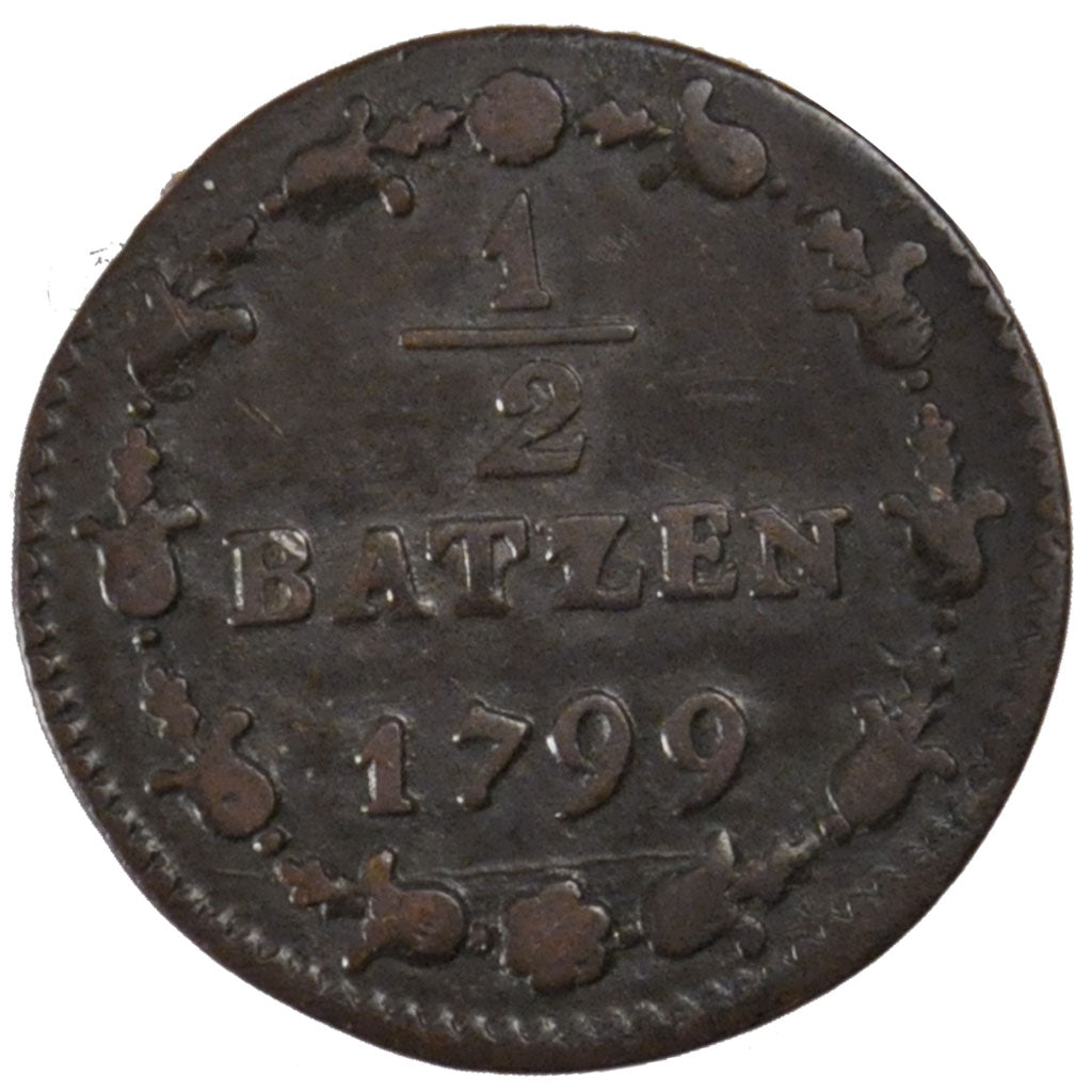 Moneda, Suiza, 1/2 Batzen, 1799, MBC+, Vellón, KM:A6