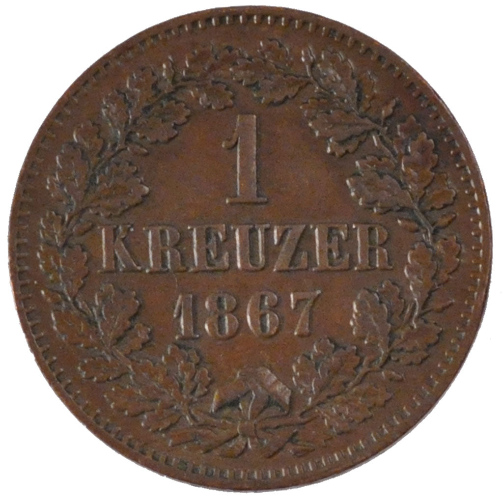 Coin, German States, BADEN, Friedrich I, Kreuzer, 1867, AU(55-58), Copper