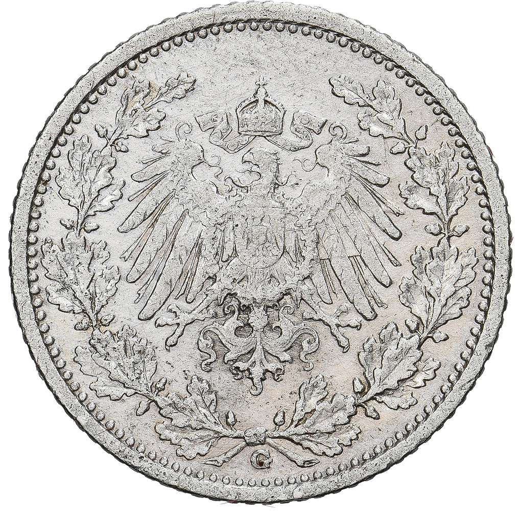 Coin, GERMANY - EMPIRE, 1/2 Mark, 1908, Karlsruhe, AU(50-53), Silver, KM:17