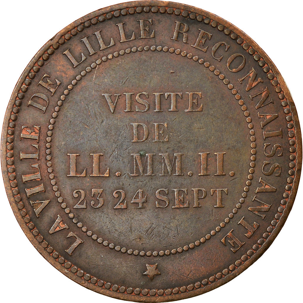 France, Jeton, Visite de Napoléon III à Lille, 1853, Barre, TB, Bronze