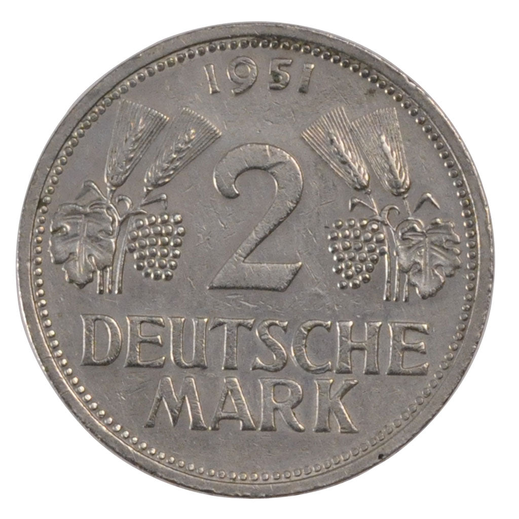 Coin, GERMANY - FEDERAL REPUBLIC, 2 Mark, 1951, Stuttgart, EF(40-45)