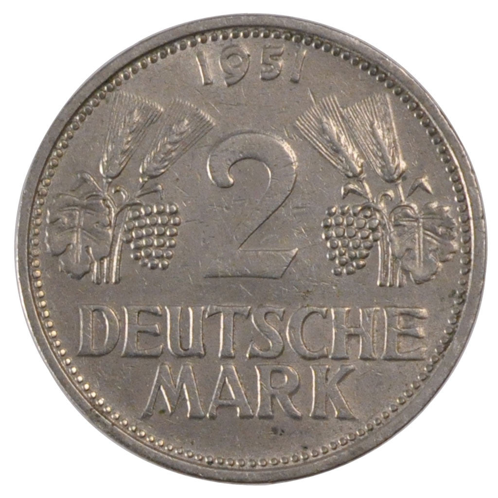 Coin, GERMANY - FEDERAL REPUBLIC, 2 Mark, 1951, Karlsruhe, EF(40-45)
