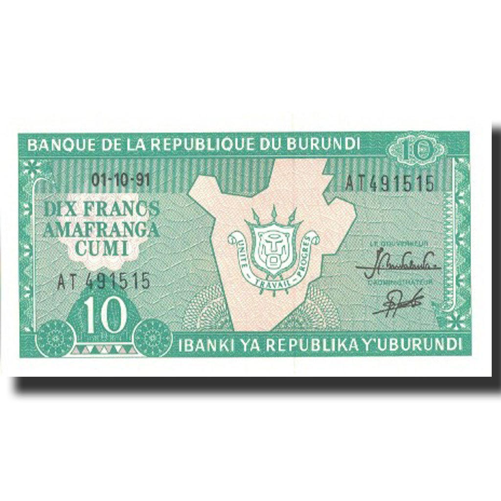 Billete, 10 Francs, 1991, Burundi, KM:33b, 1991-10-01, UNC
