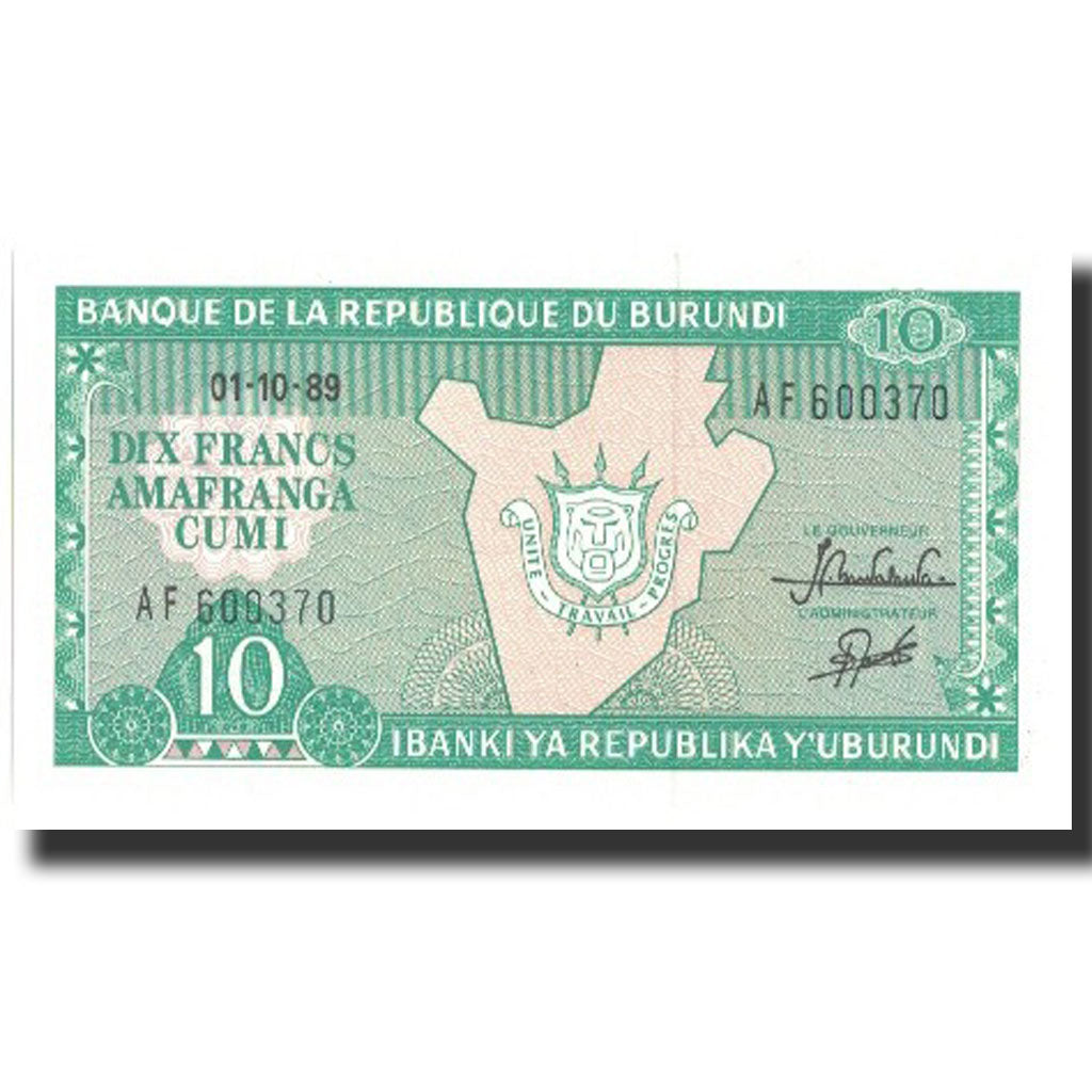 Billete, 10 Francs, 1989, Burundi, KM:33b, 1989-10-01, UNC