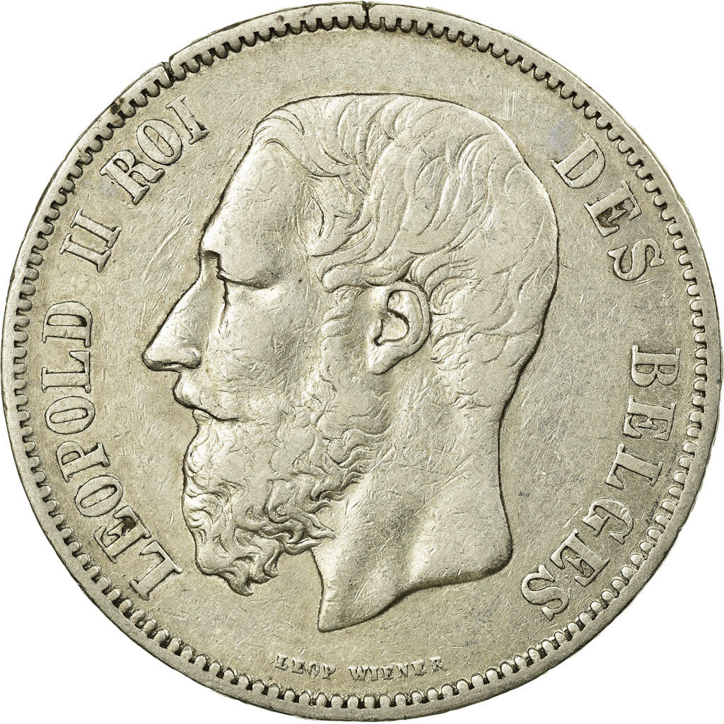 Coin, Belgium, Leopold II, 5 Francs, 5 Frank, 1865, EF(40-45), Silver, KM:24