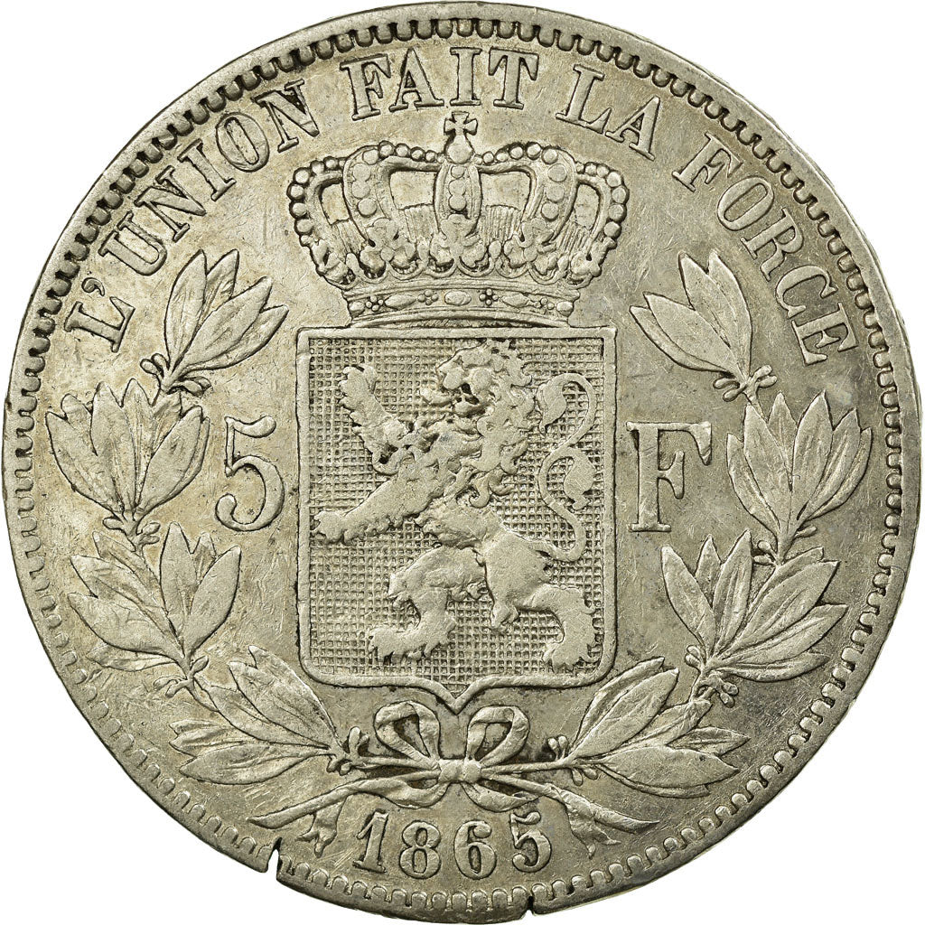 Coin, Belgium, Leopold II, 5 Francs, 5 Frank, 1865, EF(40-45), Silver, KM:24