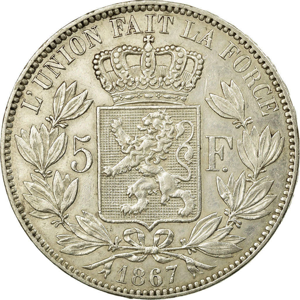 Coin, Belgium, Leopold II, 5 Francs, 5 Frank, 1867, AU(50-53), Silver, KM:24