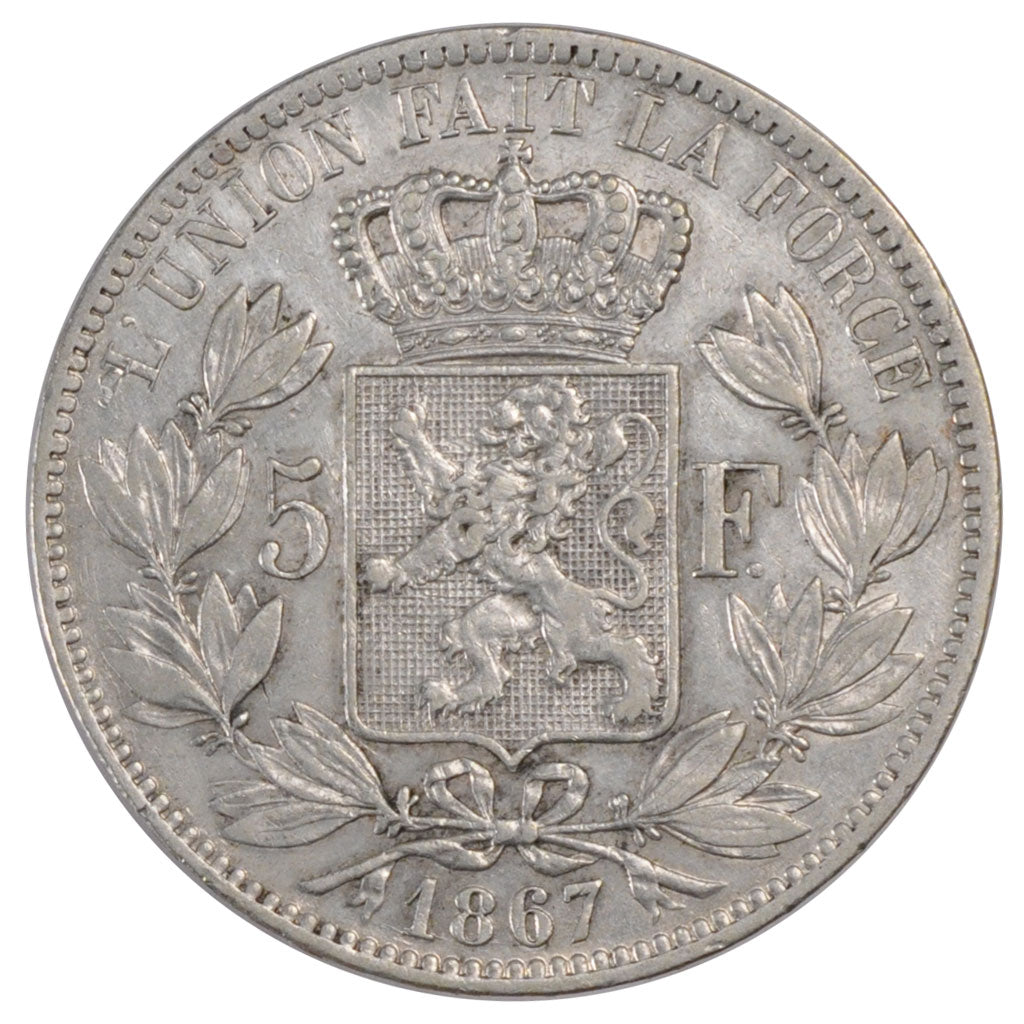 Coin, Belgium, Leopold II, 5 Francs, 5 Frank, 1867, EF(40-45), Silver, KM:24